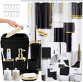 XLHOMO Bathroom Accessories Set - 25PC Bathroom Set with Shower Curtain and Rugs, Black Bathroom Set, Bathroom Accessory Set with Press-on Lid Trash Can, Soap Dispenser and Qtip Holders
