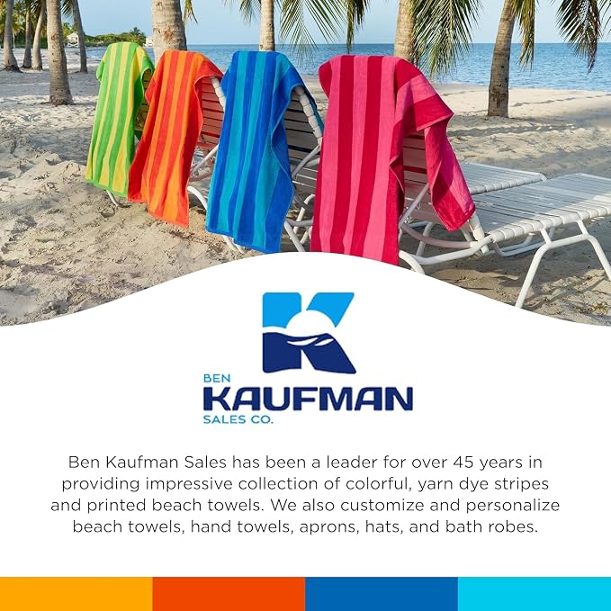 Kaufman - Soft Oversized Beach Towels in Bulk | 30" x 60" Velour Striped Beach Towel | Absorbent, Quick-Drying | 100% Cotton Thick Beach Towels (24)