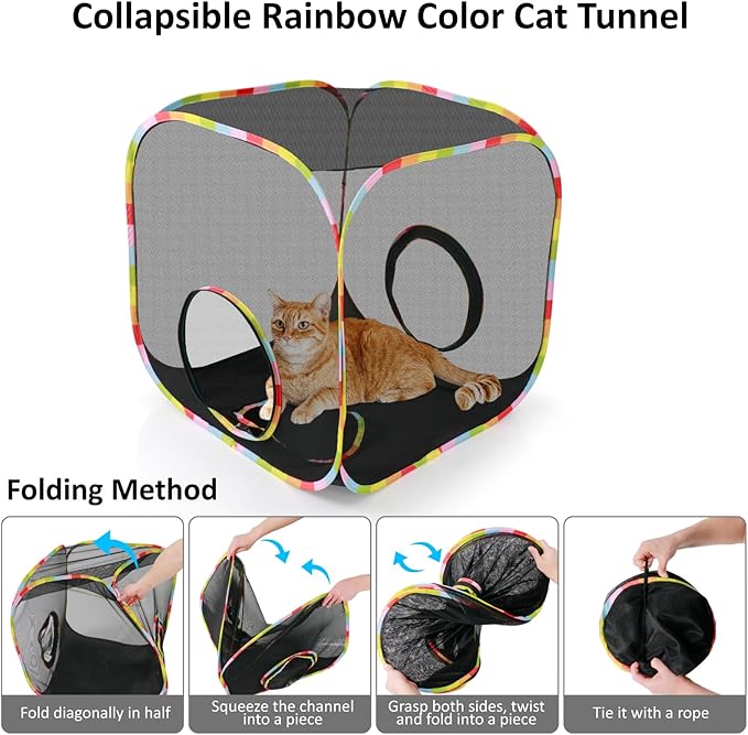 24"×24"×24" Pop-Up Cat Cube Enclosure, 210D Oxford Escape-Proof Mesh Playpen for Cats Rabbits Guinea Pigs Ferrets, Collapsible Outdoor Indoor Cat Tent, Quick Setup, Expandable System