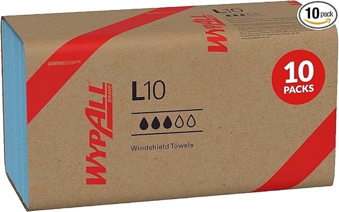 WypAll GeneralClean L10 Cloths Light Cleaning Wipes (05123), Windshield Towels, Bulk Paper Wipers, Blue (10 Packs of 224 Sheets, 2,240 Sheet Total)