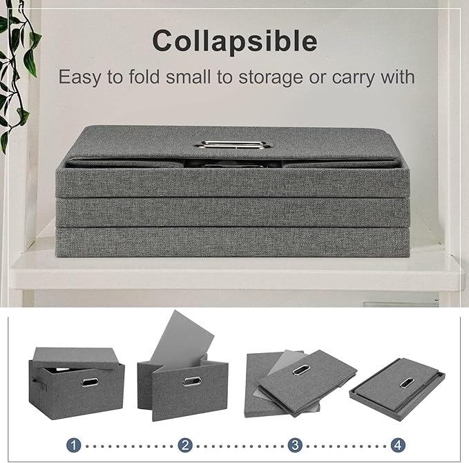 Graciadeco Medium 15" 21 Quart Collapsible Stackable Storage Bins with Lids, 1 Pack Gray Foldable Fabric Closet Storage Boxes with Lids, 4 Handles Heavy-duty Linen Cube Baskets for Bedroom