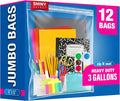 Extra Large Plastic Storage Bags With Zipper Top 3 Gallon 16" x 18" Jumbo Size Bag Heavy Duty 3 Mil Thick Clear X-Large Big Zip Bags for Food Freezer Clothes Travel Moving - 12 Ct