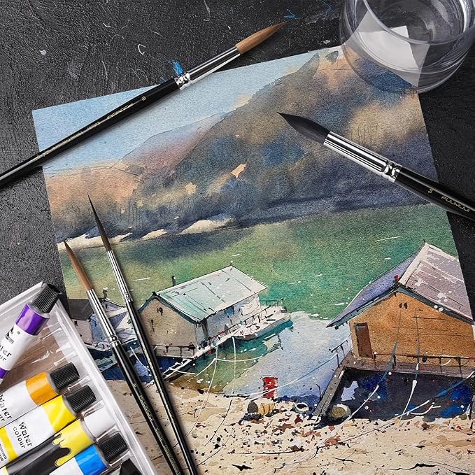 Watercolor Brushes Professional, Fuumuui 2pcs Kolinsky Sable Brushes, 1pc Pure Squirrel Mop Wash Round Brush & 1pcs Extended Needle Point Brush Perfect for Watercolor Acrylic Gouache Inks