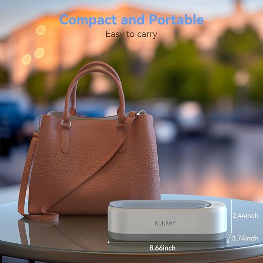 KUNPHY Ultrasonic Jewelry Cleaner, Jewelry Cleaner Machine 12oz 46KHz, Professional Sonic Cleaner with One-Touch Operation, Sonic Cleaner for Rings, Glasses, Jewelry, Dentures White