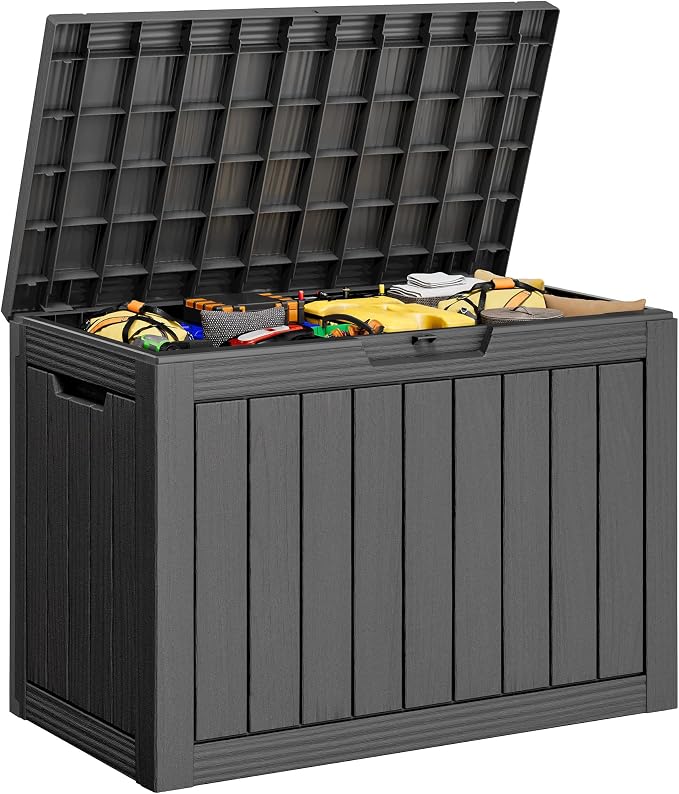 45 Gallon Outdoor Storage Box, All-Weather Deck Box for Patio Furniture, Package Deliveries, Garden Tools, Pool Supplies & Cushions, Black
