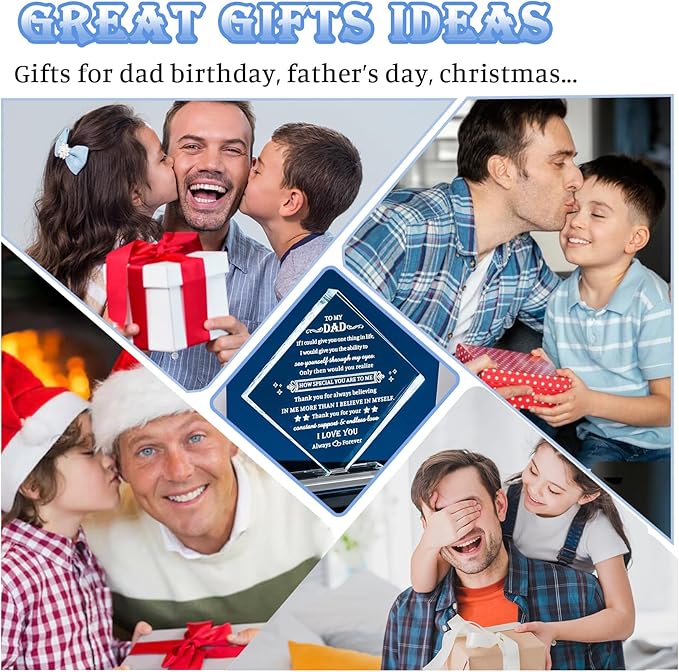Movdyka Christmas Dad Gifts Best Birthday Gift for Dads from Daughter Son, Crystal Keepsake Plaque, to My Dad Present on Valentine's Day Fathers Day Thanksgiving