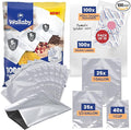 Wallaby 100ct Multi-Size Mylar Bags, 400cc Oxygen Absorbers, 10 Mil Thickness, 1-Gal 10x14, 1-Qt 8x12, 1/2-Pt 6x8, Heat-Sealable, Airtight, Flat, Silver