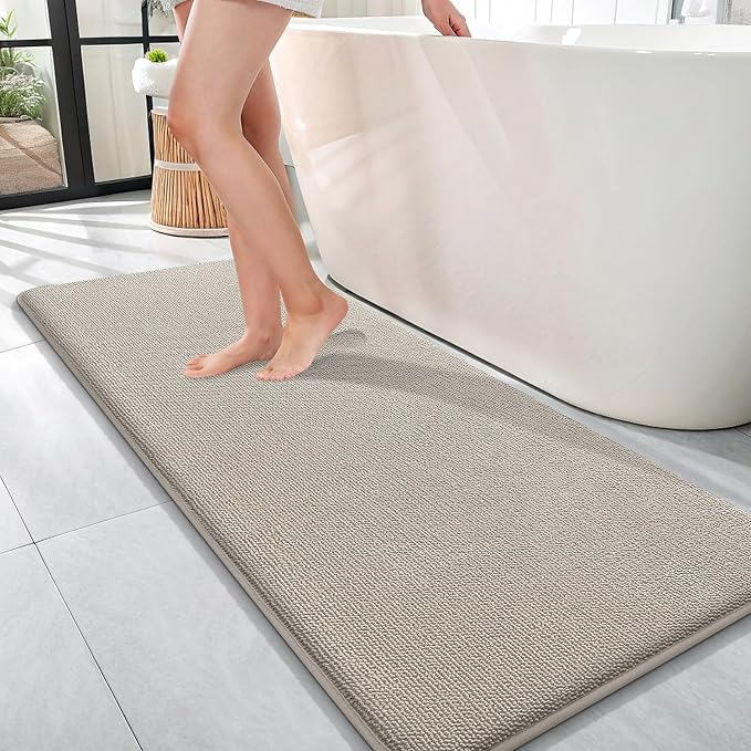 OLANLY Memory Foam Bathroom Runner Rugs 47x17, Long Bath Mats, Warm Taupe | Soft Quick Dry Bath Mats, Non-Slip, Absorbent Machine Washable Mat for Bathroom Floor, Tub and Shower, Home Decor Accessories