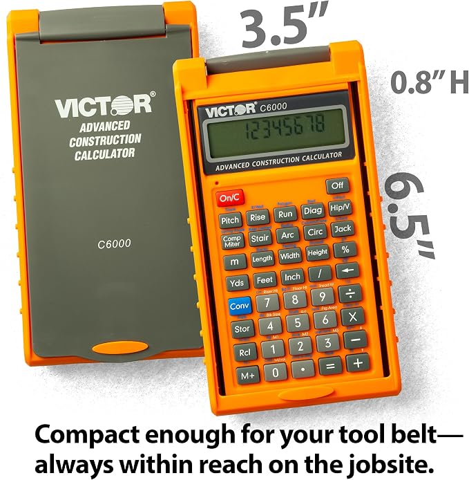 Victor C6000 Advanced Construction Calculator with Protective Case Displays in Fractional or Dimensional Forms Perfect for Carpenters, Renovators,Builders, Contractors, Estimators