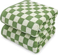 Bath Towels Set of 2 - Luxury Cotton Bathroom Shower Towels Body 55”x27.5” | Absorbent, Quick Dry, 520GSM, Green Checkered Bathroom Decor