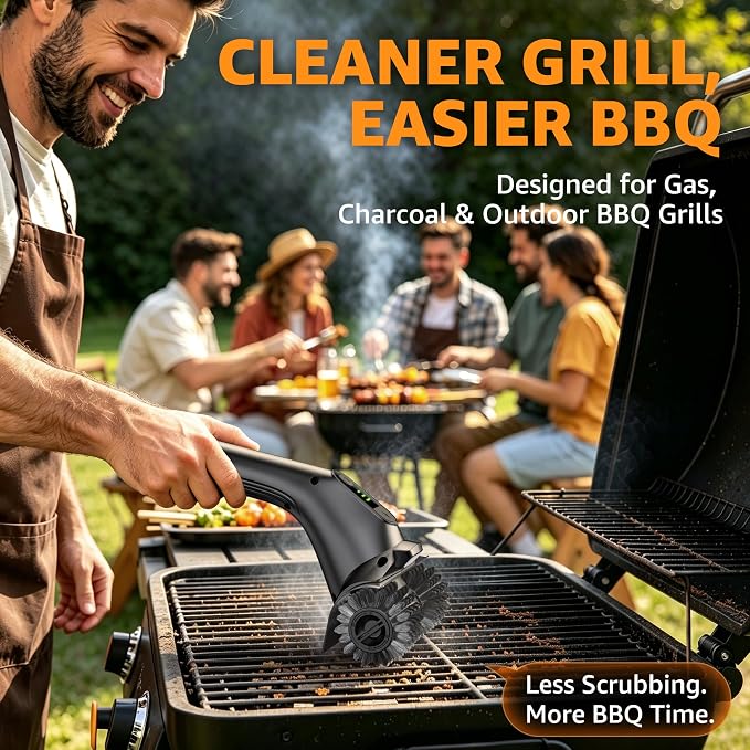 Dual Roller Electric Grill Brush, 22.5kg High Torque BBQ Grill Cleaner with Stainless Steel Bristles, 2-Speed Rechargeable Power Brush for Deep Outdoor Grill Cleaning, IPX5 Waterproof
