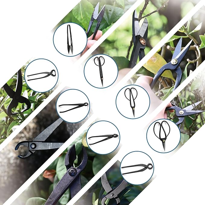14PCS Bonsai Tools Set, Bonsai Tree Kit, Carbon Steel Trimming Gardening Tool Set, Include Bonsai Scissors, Pruning Shears, Wire Cutters, Jin Pliers, Rake with Spatula Starter Kit