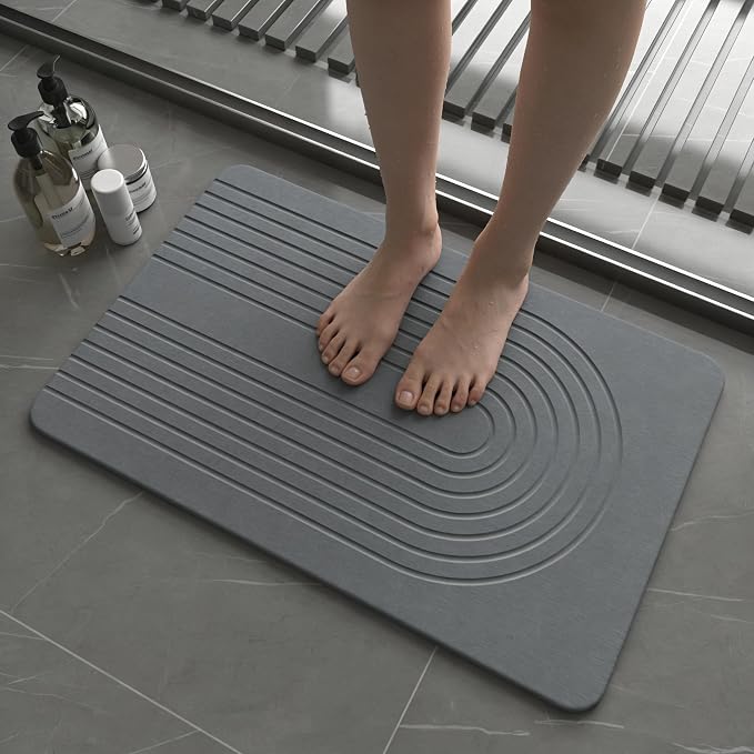 Fast Drying Stone Bath Mats for Bathroom, Non-Slip Diatomaceous Earth Bath Mat, Super Absorbent Bath Mat Stone (23.6''×15.4" Dark Gray Arcana)