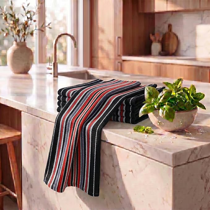 Urban Villa Kitchen Towels Cotton Dish Towels 20”x30” (Set of 6) Black