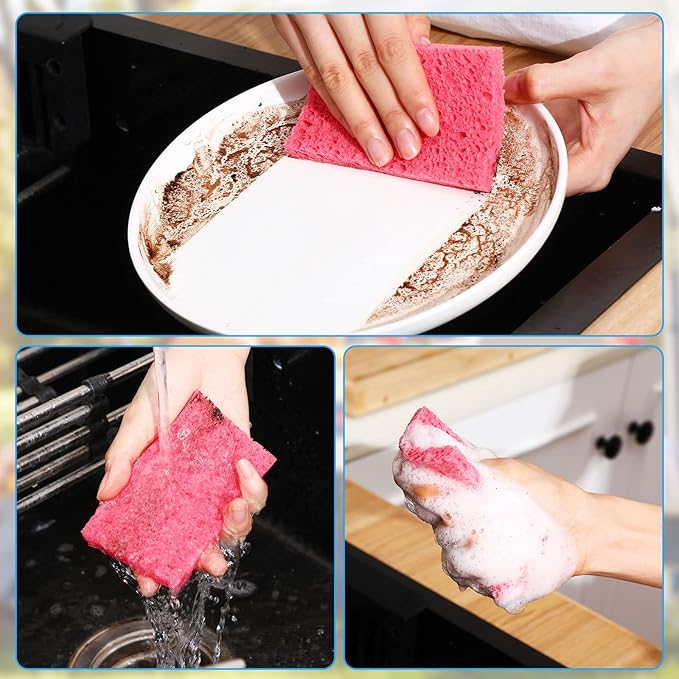 Zhengmy 100 Pieces Sponges Bulk Sponges Kitchen Compressed Sponge Natural Dish Sponge Compressed Wood Pulp Cleaning Without Scratching for Kitchen Bathroom, 3.9 x 2.4 x 0.12 Inch (Multicolor)