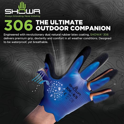 SHOWA 306 Natural Rubber Latex Waterproof Breathable Work Gloves, Large (Pack of 12 Pair)