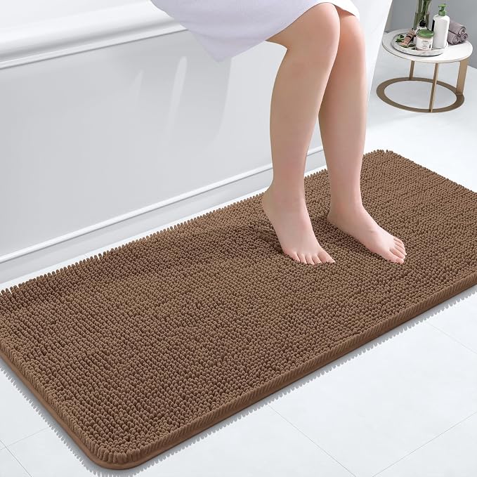 OLANLY Bathroom Runner Rugs 47x20, Extra Soft Absorbent Chenille Bath Rugs, Rubber Backing Quick Dry, Machine Washable Long Bath Mats for Bathroom Floor, Tub and Shower, Home Decor Accessories, Mocha