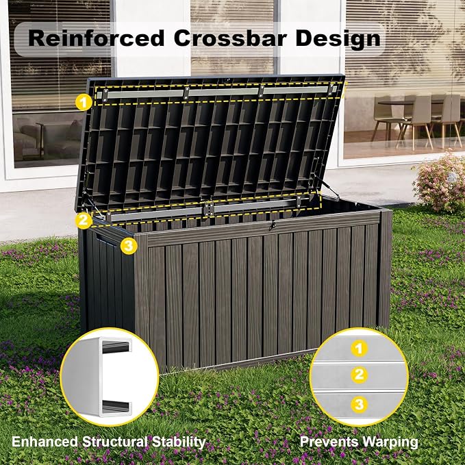 DRATO 180 Gallon Deck Boxes Outdoor Waterproof, Lockable Outdoor Storage Box for Patio Furniture Pool Supplies Garden Tools, Weatherproof Resin Storage Box for Backyard (Black, 180 Gallon)