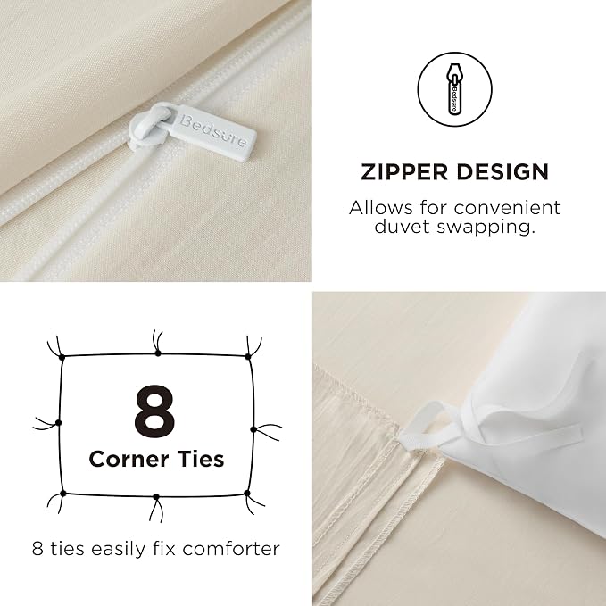 Bedsure California King Size Duvet Cover with Fitted Sheet - 4 Pieces Prewashed Cotton-Like Polyester Soft Bedding Set, Includes 1 Duvet Cover 104''x98'', 2 Pillow Shams, 1 Fitted Sheet, Oat Milk