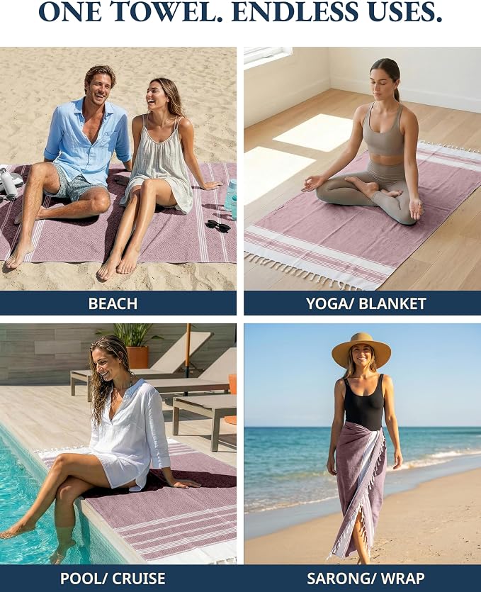 LANE LINEN Beach Towels for Women, Super Absorbent, Durable - Fired Brick | 2 Pack Large Beach Towels Oversized - Pre-Washed, No-Shrink Sand Free - Quick Dry, Lightweight Travel Towel, 39"x71", Soft