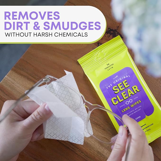 See Clear Original Lens Cleaning Wipes - Pre-Moistened Eyeglass & Screen Cleaning Cloth Towelettes - Streak Free, Scratch Free Lens & Electronic Screen Cleaner - 24 Resealable Packs of 16 (384 Wipes)