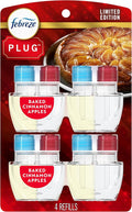Febreze Plug-In Air Freshener, Odor-Fighting Scented Oil Refill for Home, Bathroom & Kitchen, Holiday Baked Cinnamon Apples Scent, 0.87 oz Refills, 4 Count