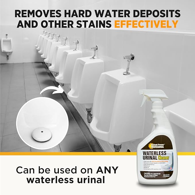 Instant Power Professional Waterless Urinal Cleaner – Removes Hard Water Deposits and Other Stains, Prevents Drain Buildup, Ready to Use, 32 Oz