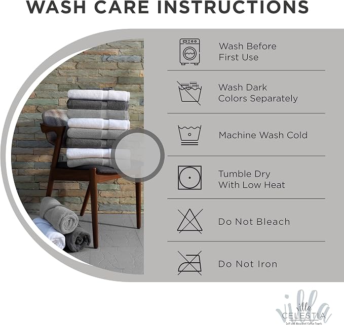 Villa Celestia 18-Piece 100% Cotton Towel Set, 4 Bath Towels, 6 Hand Towels, 8 Wash Cloth, Quick-Dry, White