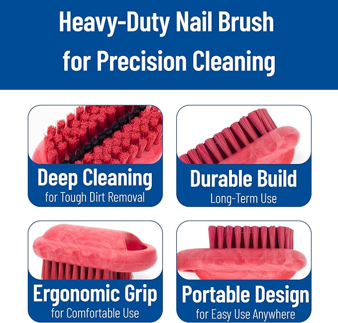 SPARTA 5 Inch Hand and Nail Brush with Stiff Center Bristles, Soft Outer Bristles, Larger Polypropylene Body, Color Coded Scrub Brush for Commercial Foodservice Use, Red, Pack of 12