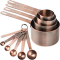 Copper Measuring Cups and Spoons Set, Stainless Steel Measuring Tools Set for Baking & Kitchen, Metric & US 4 Copper Plated Measure Cups and 5 Measure Spoons with Leveler for Wet & Dry