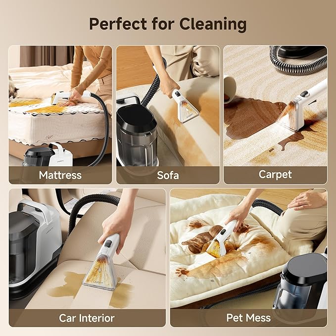 Uwant Portable Carpet and Upholstery for Deep Cleaner, 18Kpa Carpet Cleaner Machine for Cars, Pets with Cleaning Tool and Self Cleaning Set of 1 for Spot, Rug, Couch | Carpet Cleaner Machine for Couch Spot Cleaner Machine with Textile Solution, 2.4L Wa...