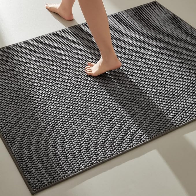 TYUU Large Bathroom Rugs Non Slip Washable Bath Rugs Super Absorbent Bathroom Rug Thin Quick Dry Low Pile Bath Mats, Dark Grey 36"x60"