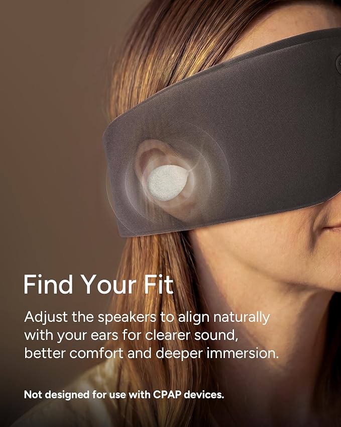 Sleenova SoundMask - Sleep Mask with Built-in Tuned Sleep Audio, Side Sleeper Optimized, Phone-Free Sleep & Nap, Bluetooth Modes