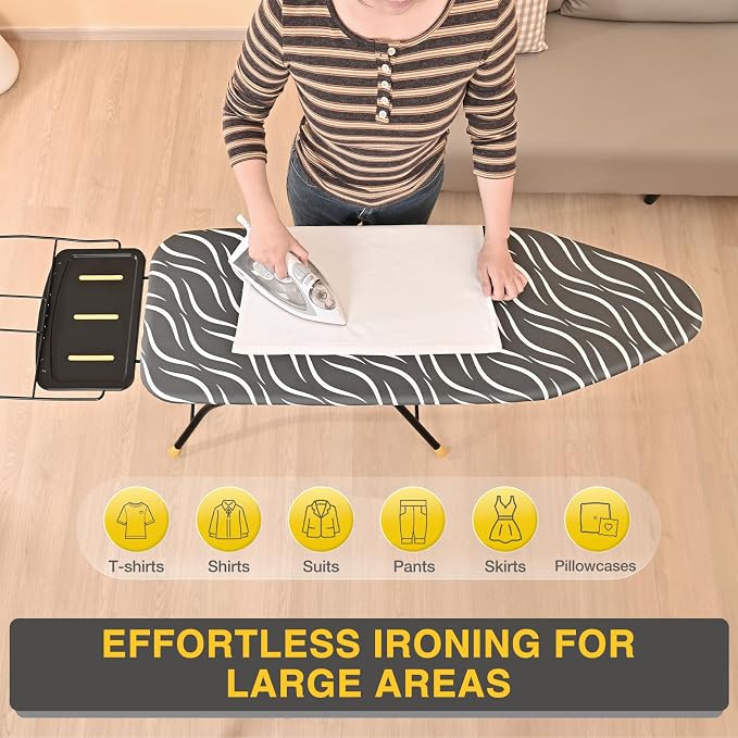 KINGBOARD Ironing Board Full Size with Metal Panel, Foldable Ironing Board with Iron Rest, 7 Height Adjustable, Heat Resistant Thick Padding Cover, Easy Storage Heavy Duty Iron Board,15x48, Black