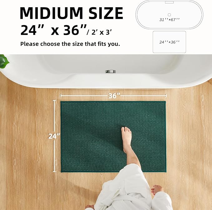 TYUU Bathroom Rugs Non Slip Washable, Super Absorbent Thin Bath Mat Quick Dry Low Pile Bathroom Rug, Dark Green 24"x36"