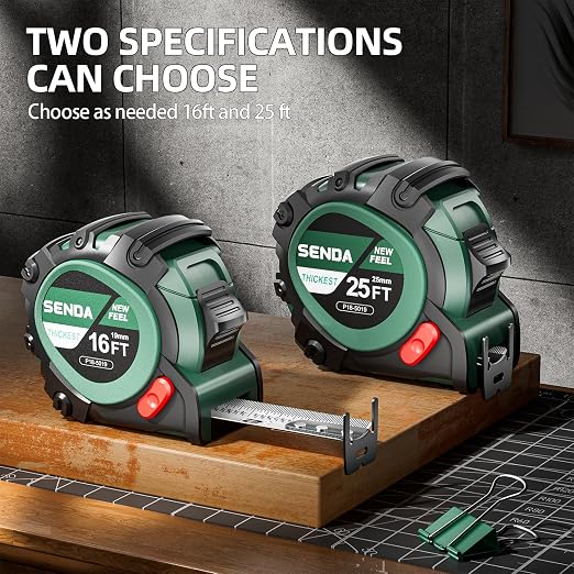 SENDA 4 Pack Tape Measure 25Ft - Heavy Duty Tape Measure with 25mm Wide with Three Stops, High Precision Measuring Tape Retractable Measuring Tape, Rubber for Comfortable Grip, Fraction Markings