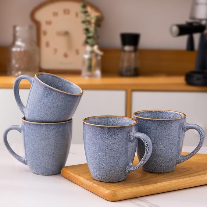 GBhome Ceramic Coffee Mugs Set of 6, 12oz Stoneware Coffee Mugs Set For Dad Mom Women MEN, Light Weight Ceramic Coffee Cups for Latte/Tea/Beer/Hot Cocoa, Dishwasher & Microwave Safe-Brunnera Blue