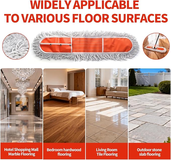 36" Large Commercial Dust Mops for Industrial Floor ，Marble, Laminate,Tile,Concrete,Garage. Janitor Broom Wide Dry mop for Hardwood ,Heavy Duty Long Handle Hotel Gym Household Cleaning Supplies