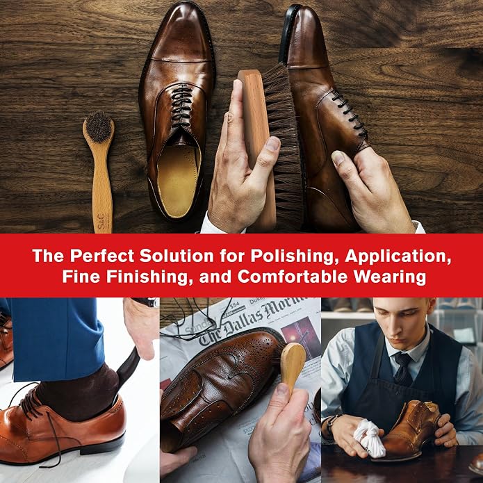 Stone and Clark 11 PC Shoe Shine Kit - Premium Shoe Polish Kit for Shoes - Black, Brown & Neutral Shoe Creams with Brushes, Laces, Buffing Cloth, Shoe Horn & More - Travel Essentials Shoe Care Kit