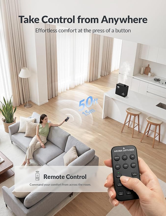 2026 Upgraded 3500 Sq.Ft HVAC Scent Diffuser for Home, Smart Whole House Scent System with App & Remote Control, Hotel Collection Waterless Diffuser for Large Room, Cold Air Tech, 600mL, Black
