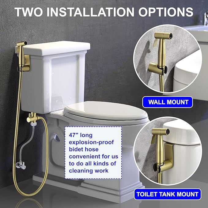 SHAMANDA Handheld Bidet Sprayer for Toilet, Stainless Steel Baby Cloth Diaper Sprayer Kit, Bathroom Toilet Bidet Attachment Set for Bathing Pets Feminine Hygiene, Brushed Gold BDS01-3