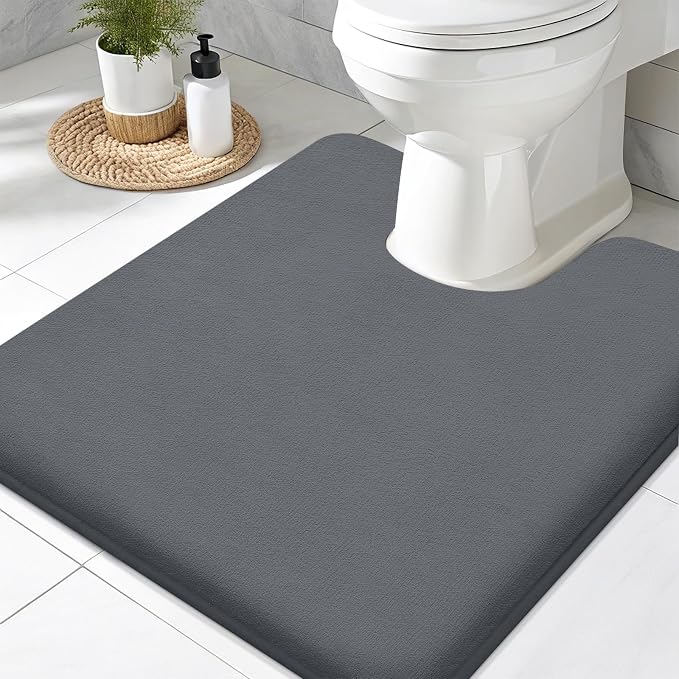 Smiry Memory Foam Toilet Rugs U-Shaped 24x24, Extra Soft Absorbent Non-Slip Contour Bathroom Rugs, Machine Washable Bath Mats for Toilet, Dark Grey