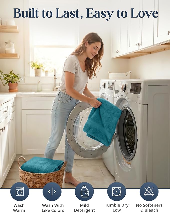 LANE LINEN Bath Towel Set 100% Cotton 6 Piece Soft Absorbent - Sea Port | Towel Set Of 6 - Ring-Spun Cotton, Terry Weave Comfort, Long-Lasting Comfort, Hotel-Style Look, Gets Softer With Every Wash