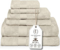 Premium Staple Cotton Bathroom Towel Set - Beige 600 GSM 6-Piece Luxury Bath Towel Set 1 Stripe - 2 Bath Towels, 2 Hand Towels & 2 Washclothes Set - High Absorbent & Quick Dry for Gym, Spa, Hotel