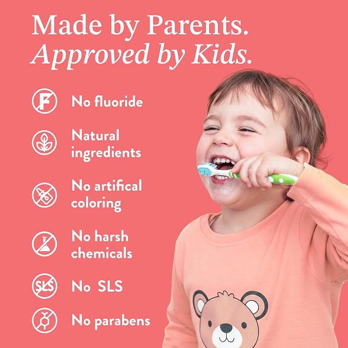 Mouthology Hydroxyapatite Kids Toothpaste Fluoride Free with Xylitol, Non Toxic Fluoride Free Toothpaste for Kids, All Ages (1-3), (3-6) & (6-12) Strawberry, 4oz