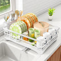 SAYZH Dish Drying Rack for Kitchen Counter with Utensil Holder, White | Stainless Steel, Large Capacity, Angled Drainboard, Rotating Spout, Removable to Clean