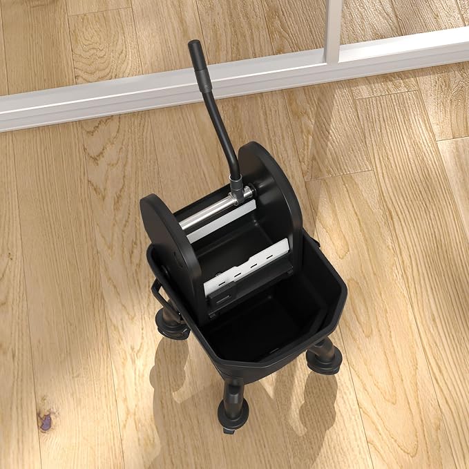 HOMCOM Mop Bucket with Wringer on Wheels, 27.5 Quart, with Mop, Black | Down Press Wringer, Handle and Mop, Floor Cleaning