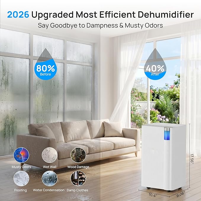 Uthfy 3000 Sq. Ft Dehumidifier for Basement with WiFi, Max 38 Pints Dehumidifier for Home with Drain Hose, 24H On/Off Timer, 3 Color Ambient Light, Child Lock,Auto Deforest, Quiet for Bedroom,Bathroom