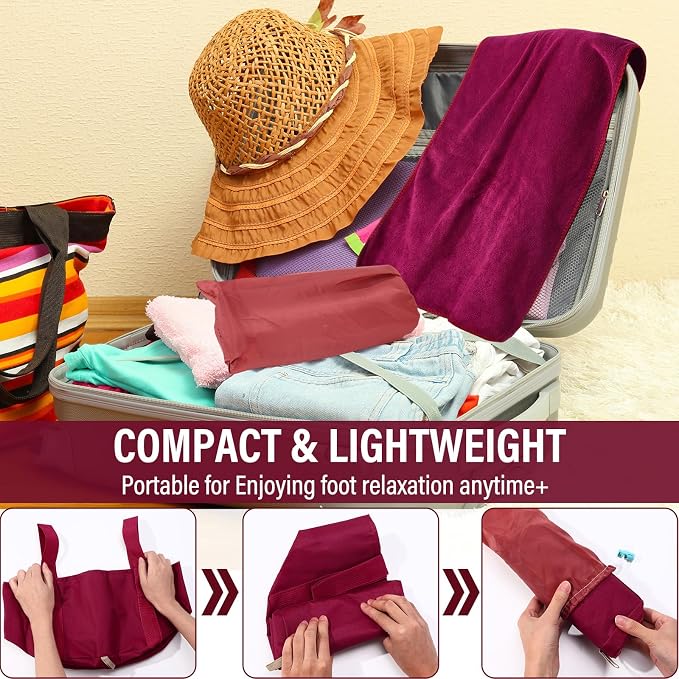 FillTouch 12 Pcs 15L Foldable Foot Soaking Tub Kit Portable Foot Bath Tub for Soaking Feet with Towel and Storage Bag Soak Spa Bucket for Travel Camping (Claret)