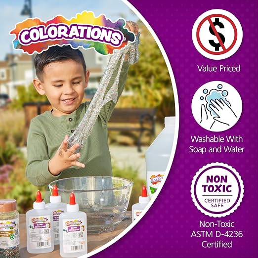 Colorations Washable White Glue - 1 Gallon, Dries Clear, Ideal for Crafts, School, Home & Office Use, Non-Toxic, Perfect for Craft Projects & Homeschool | Ideal for Crafts & Slime, School, Home & Office Use, Non-Toxic, Perfect for Craft Projects & Home...
